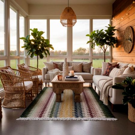 Handcrafted Elegant Cotton and Wool Handknotted Rug for Sophisticated Decor